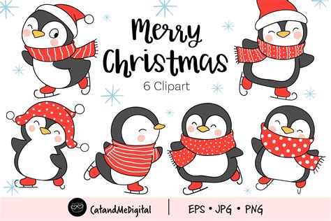 Cute Penguin Christmas Clipart Graphic by CatAndMe · Creative Fabrica