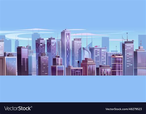 Modern cityscape with skyscrapers and helicopter Vector Image