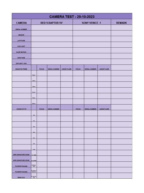 Camera Test Check List | PDF