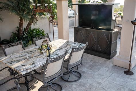 Outside tv cabinet: Backyard TV lift furniture