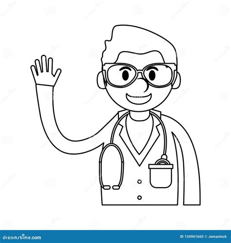 Doctor Greeting Cartoon in Black and White Stock Vector - Illustration of hand, human: 134961665