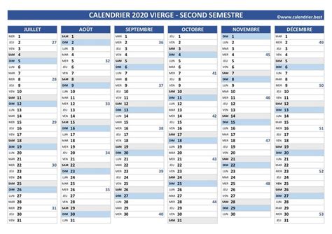 Calendrier 2020 vierge, 2nd semestre | Calendrier vierge, Modèle de calendrier mensuel, Semestre