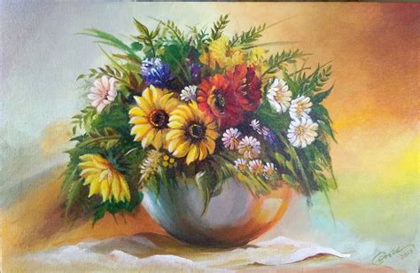 Buy flower basket Handmade Painting by JAY BHAGATWALA. Code:ART_2562_19103 - Paintings for Sale ...