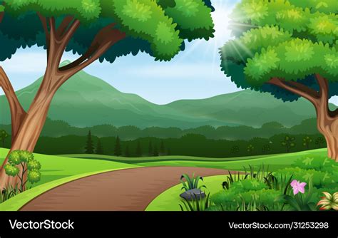 Nature background with path road and trees Vector Image