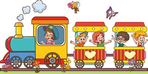 ilustración dibujos animados de contento niños con el tren.divertido ...