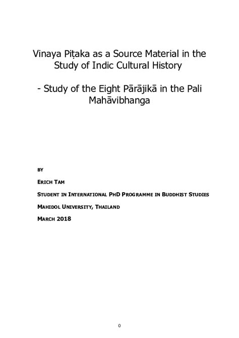 (DOC) Vinaya Pitaka as a source material in the study of Indic cultural ...