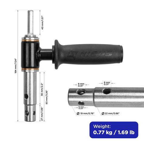 Ice Auger Drill Adapter with Handle, 0.76"/0.86" (19 mm/22 mm)