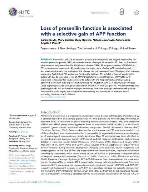 (PDF) Loss of presenilin function is associated with a selective gain of APP function