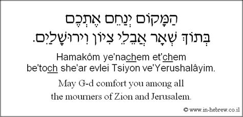 Learn Hebrew Phrases with Audio #74: May G-d comfort you among all the mourners of Zion and ...