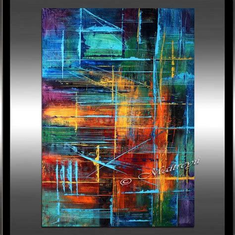 Pintura AL ÓLEO moderna gran abstracto arte rojo por largeartwork Rainbow Abstract Painting ...