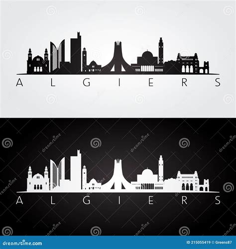 Algiers, Algeria Skyline And Landmarks Silhouette Cartoon Vector ...