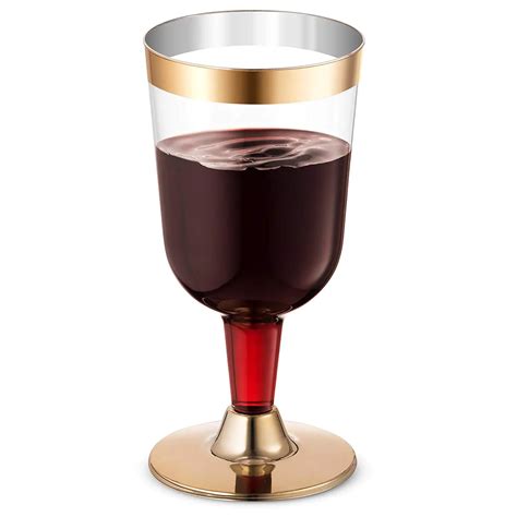 Gold Plastic Wine Glass/Wine Cups Clear Elegant Disposable Cups with ...