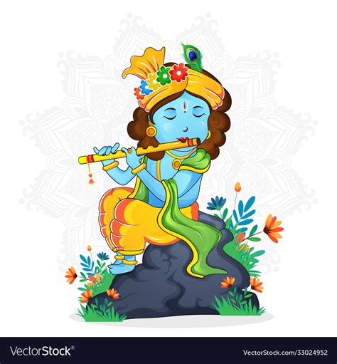 A cute lord krishna playing flute Royalty Free Vector Image