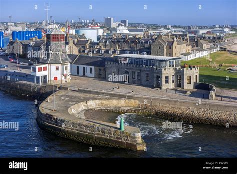 The old harbour master's control tower at entrance to the Aberdeen port ...