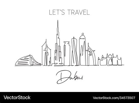 One single line drawing dubai city skyline Vector Image