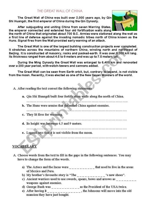 The Great Wall of China - ESL worksheet by mariflo