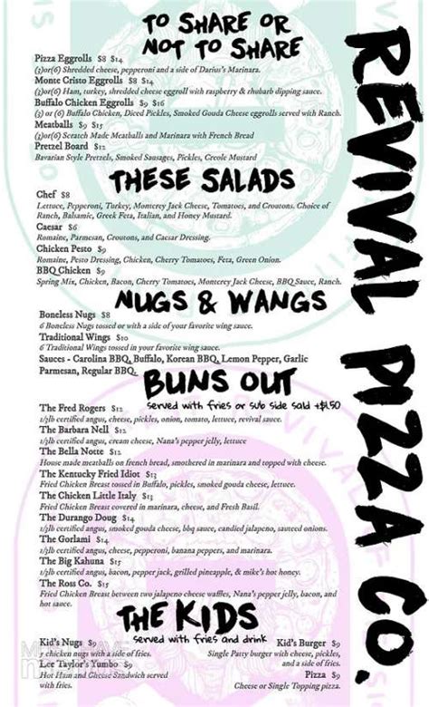 Revival Pizza Co. menu in Monroe, Louisiana, USA