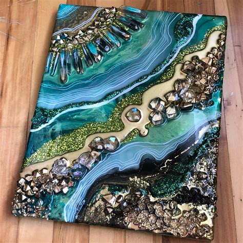 Emerald green geode painting resin geode painting emerald | Etsy