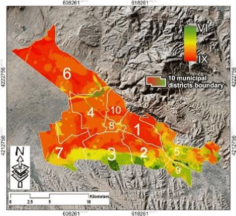 Ground shaking map illustrating the regional extent of the intensity... | Download Scientific ...