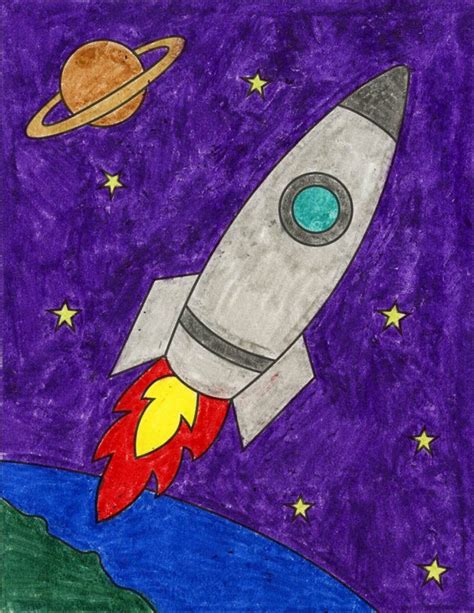 Easy How to Draw a Rocket Tutorial and Rocket Coloring Page | Space drawings, Rocket art, Art ...