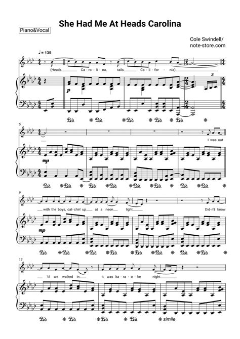 Cole Swindell - She Had Me At Heads Carolina sheet music for piano with ...