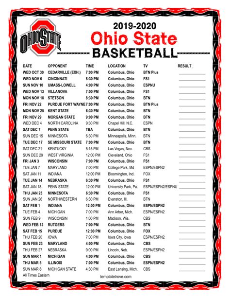 Printable Ohio State Basketball Schedule - Printable Schedule