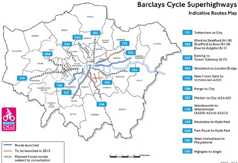 The map highlights the location of various London Cycle Superhighways... | Download Scientific ...