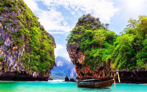 Download Nature Cliff Canoe Thailand Ocean Photography Tropical HD ...