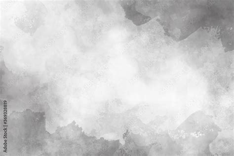 black and white watercolor background texture, abstract painted white clouds with dark gray ...