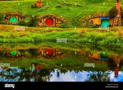 Hobbit Houses, Hobbiton, North Island, New Zealand, Pacific Stock Photo ...