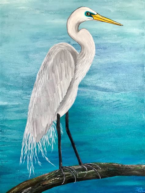 Egret / White Heron Painting Canvas Original Acrylic | Etsy