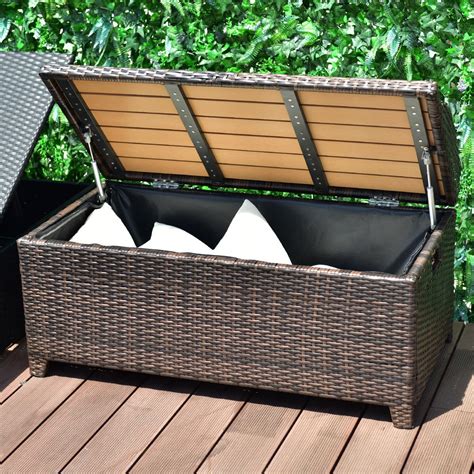 Tangkula Wicker Deck Box 50 Gallon Patio Outdoor Pool Rattan Container ...