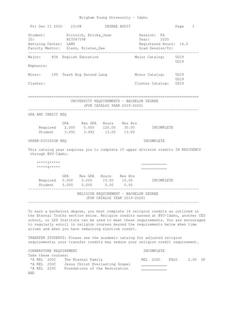 Degree Audit 2019-2020 | PDF | Humanities | English As A Second Or ...