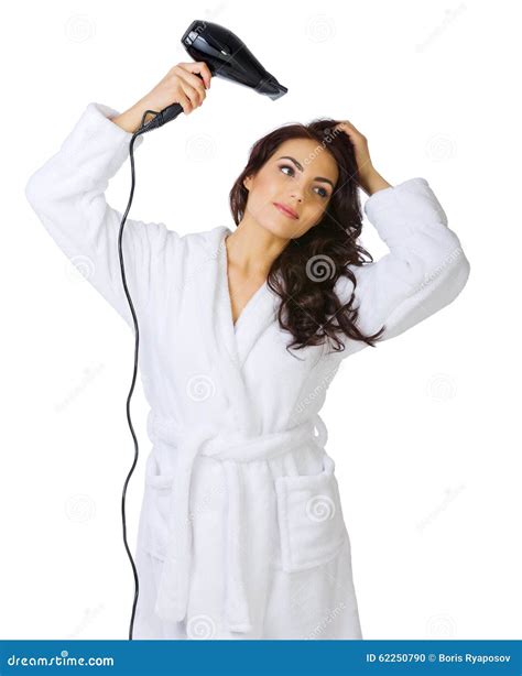 Healthy Girl with Hair Dryer Stock Photo - Image of care, happiness: 62250790