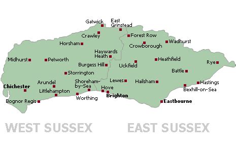 Map of East and West Sussex counties, South East region of England, UK | England map, West ...