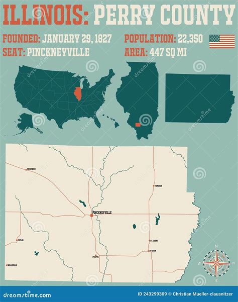 Map of Perry County in Illinois Stock Vector - Illustration of perry ...
