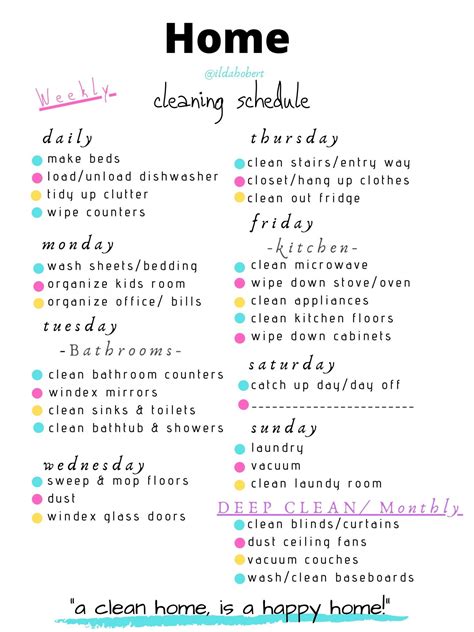 Printable Home Cleaning Schedule