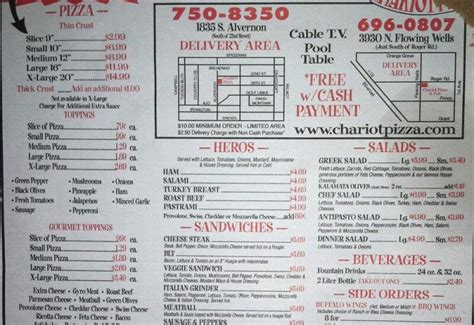 Menu of Chariot Pizza in Tucson, AZ 85705