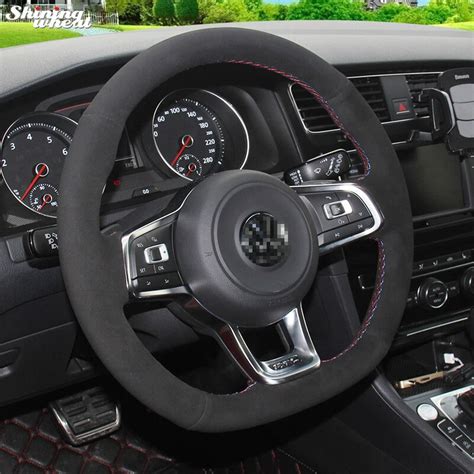 Shining wheat Black Suede Steering Wheel Cover for Volkswagen Golf 7 GTI Golf R MK7 VW Polo GTI ...