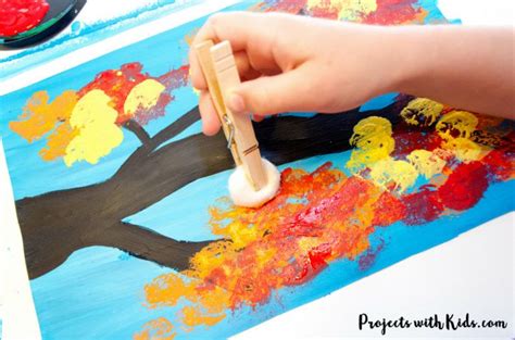 Autumn Tree Painting with Cotton Balls | Fall crafts for kids, Fun fall ...