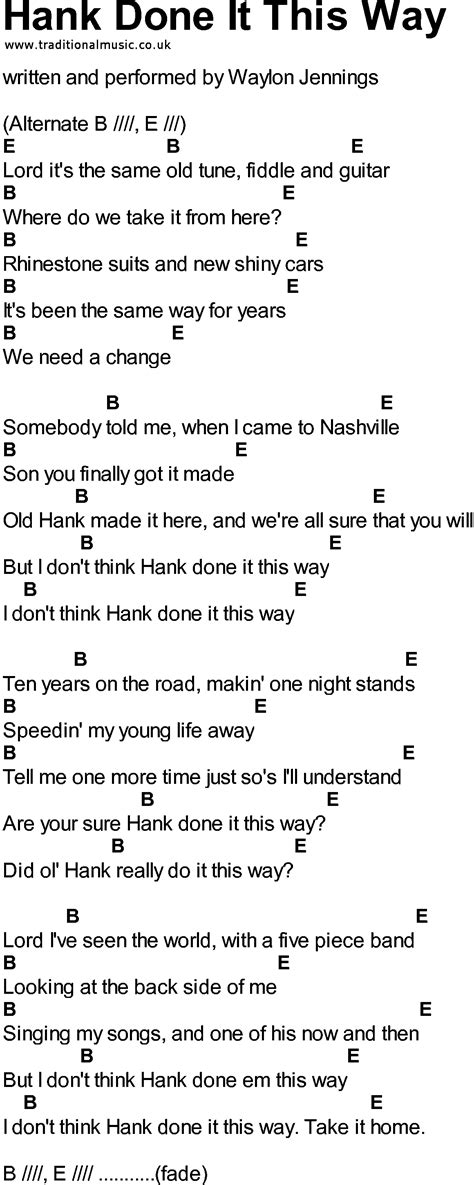 Bluegrass songs with chords - Hank Done It This Way