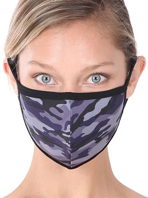 Camouflage Print Fashion Washable Adults Unisex One Size Face Covering Mask - Navy Camouflage ...