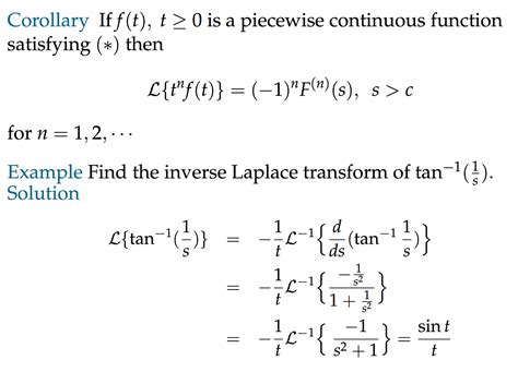 linear algebra - Inverse Laplace transform of $\tan^{−1}\left(\frac{1}{s}\right)$ - Mathematics ...