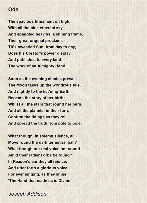 Ode Poem by Joseph Addison - Poem Hunter