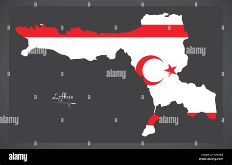 Lefkosa map of Northern Cyprus with national flag illustration Stock ...