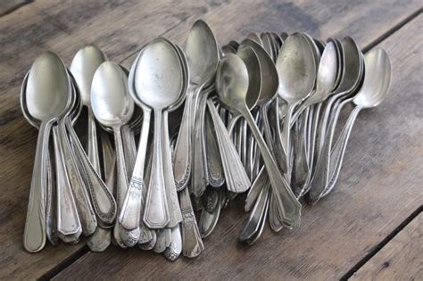 vintage silver plate spoons, shabby silverware lot for upcycle craft or stamping projects