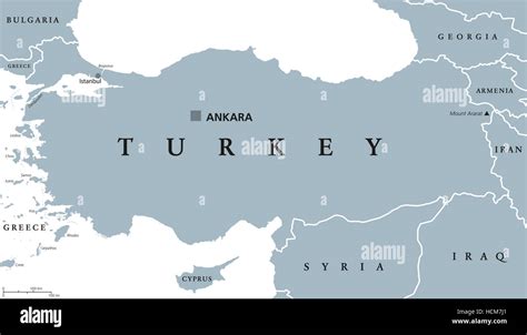 Turkey political map with capital Ankara, national borders and neighbor ...