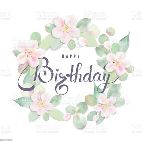 Happy Birthday Text Calligraphy Template With Flower Petals And Lettering Stock Illustration ...