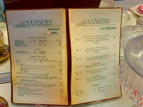 Menu at Harland Sanders Cafe And Museum, Corbin