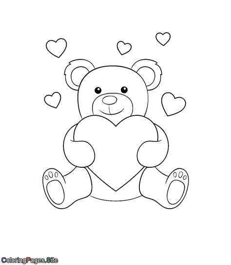 bear holding big heart for Valentine's day coloring page